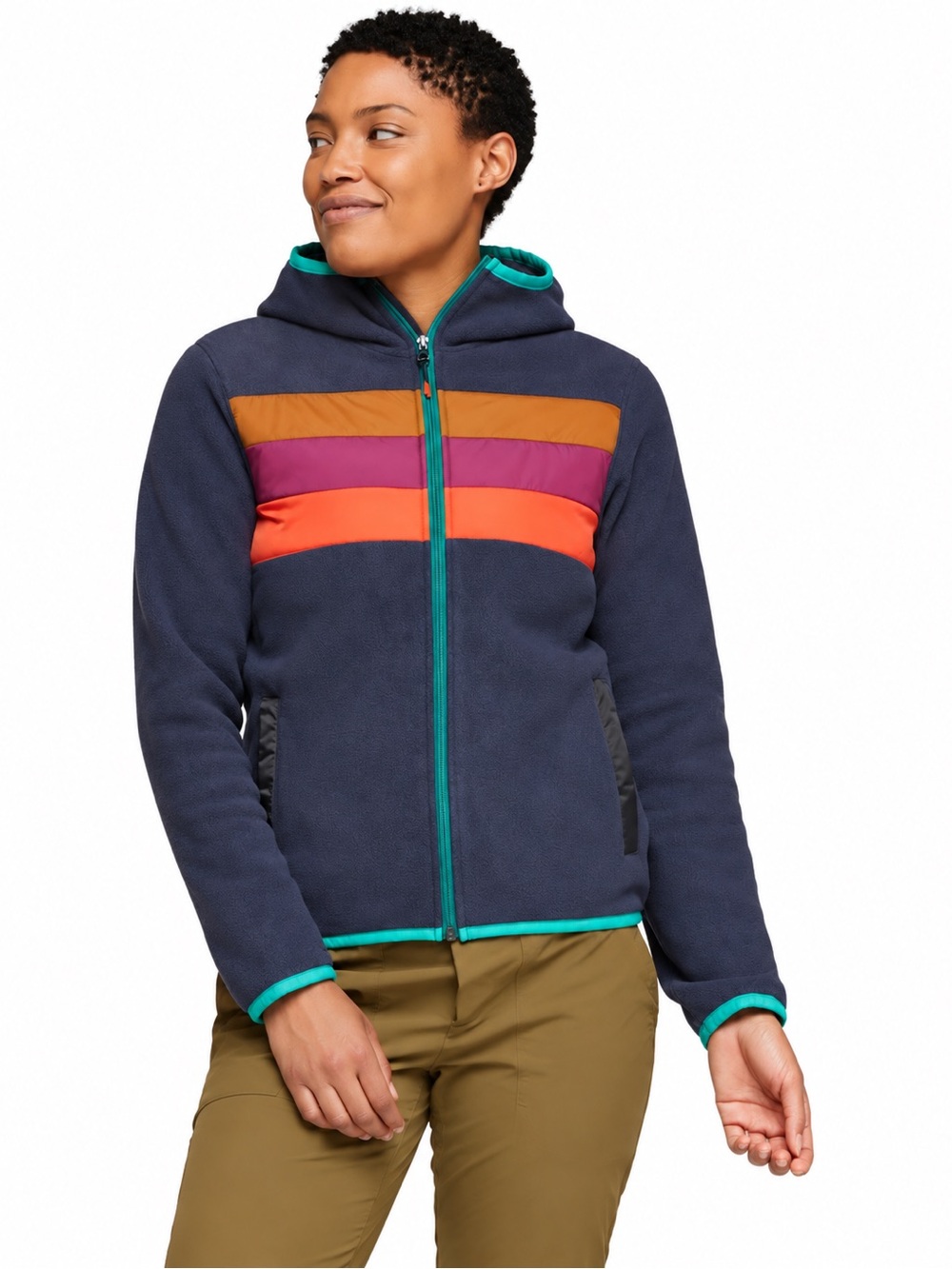 cotopaxi Teca  Full Zip Fleece Jacket with Orange and Magenta Stripes